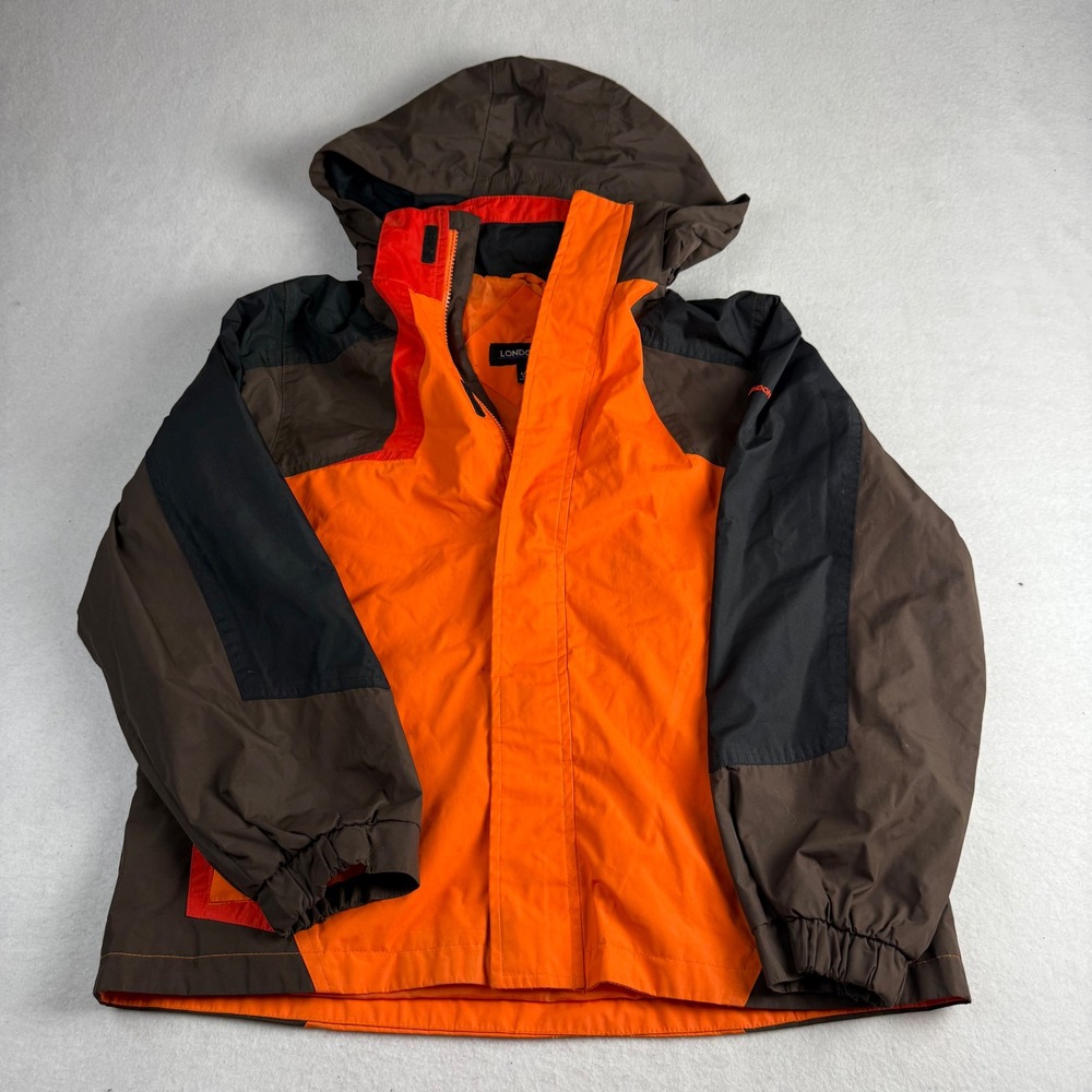 London Fog Boys Orange Colorblock Hooded Windbreaker Jacket L 14-16 L109D30-BT